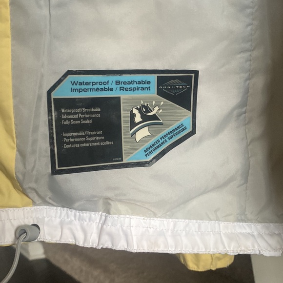 Columbia Omni-Tech Small Waterproof Hooded Yellow & White Zip Up Jacket Coat - Picture 8 of 16
